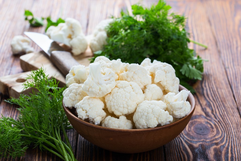 Chopped cauliflower in a bowl