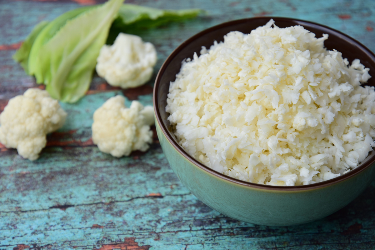 A bowl of riced cauliflower