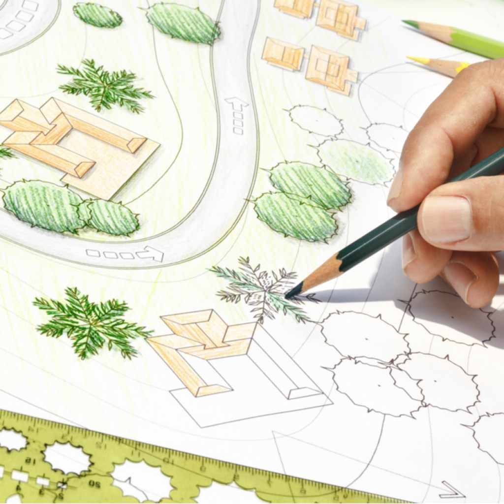 A person drawing a garden diagram