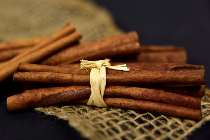 Bundles of cinnamon sticks tied together